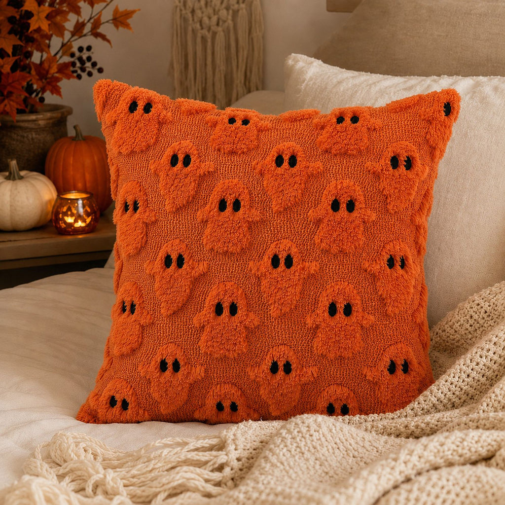 Halloween Ghost Textured Decorative Throw Pillow Cover for Sofa Bed Chair