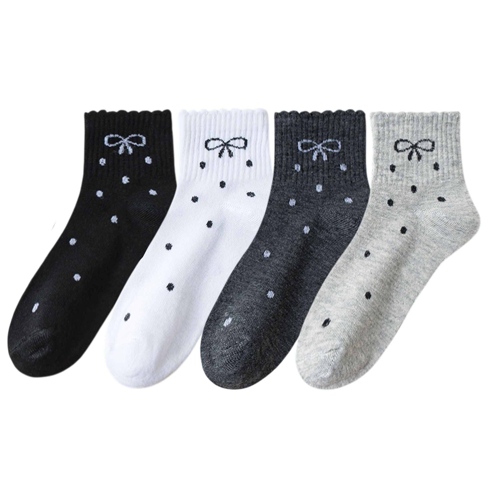 Anna-Kaci Women's Soft Cotton Ankle Socks with Bow Embroidery Polka Dot Design 4 Pairs