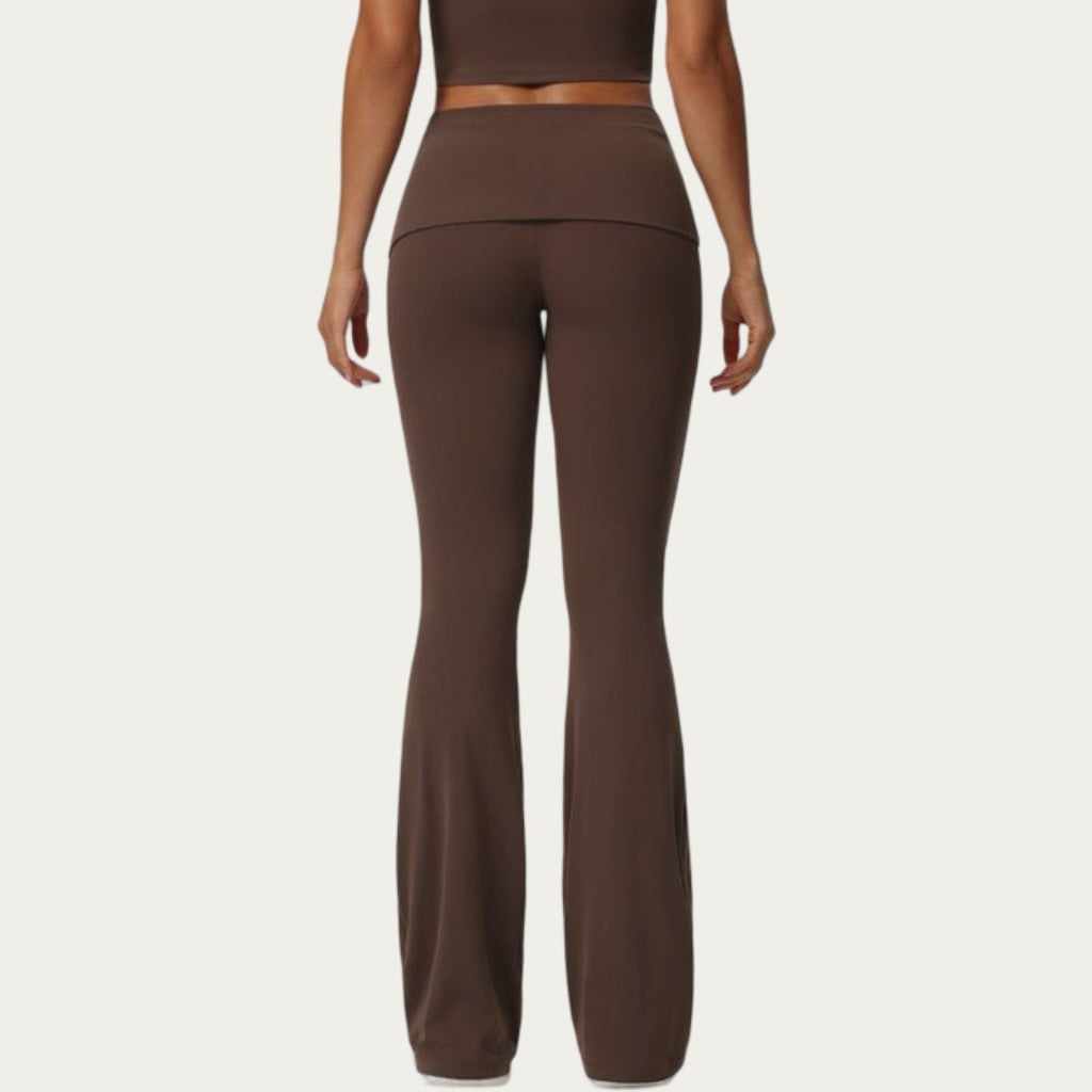Anna-Kaci Active Women's Foldover Waist Flare Leggings with Smooth Stretch Knit Fabric