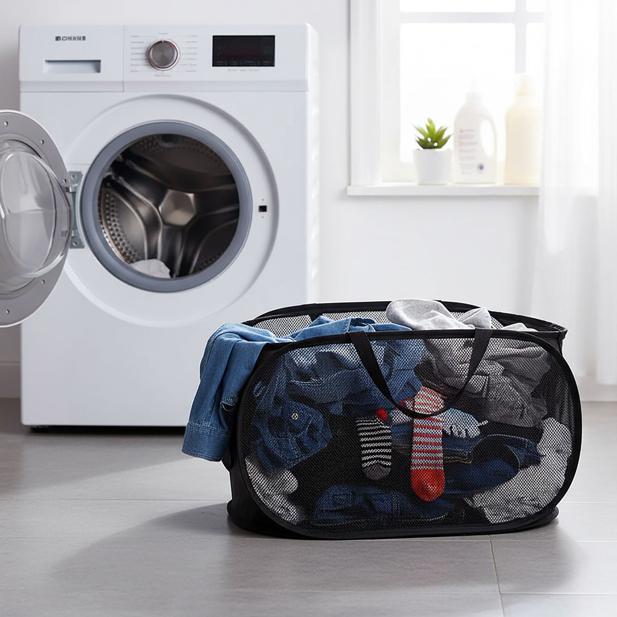 Collapsible Mesh Laundry Basket Large Capacity Pop Up Hamper Foldable Clothes Storage Bin