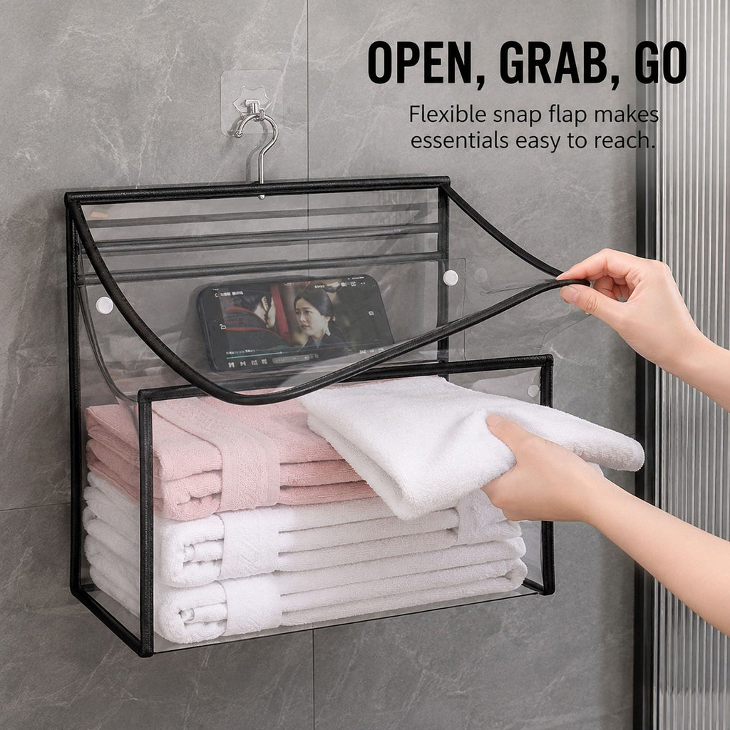 Clear Hanging Wall Storage Bag with Snap Flap Hook Bathroom Organizer