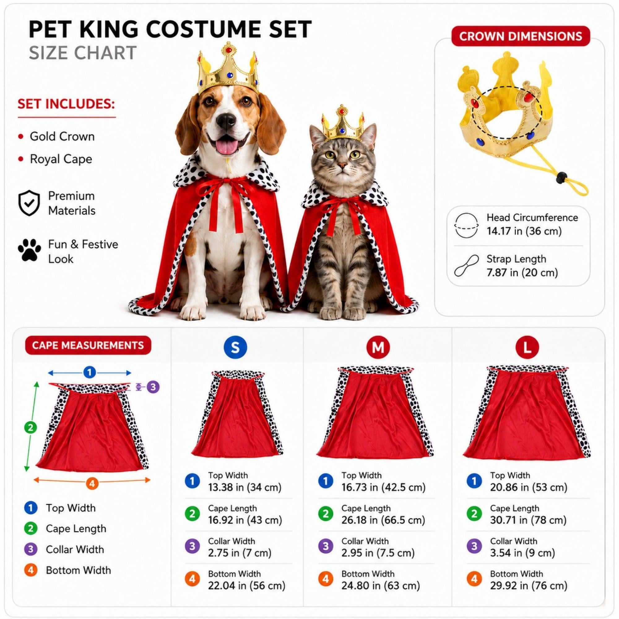 Pet Royal King Costume Crown and Cape Set for Dogs and Cats Party Dress Up