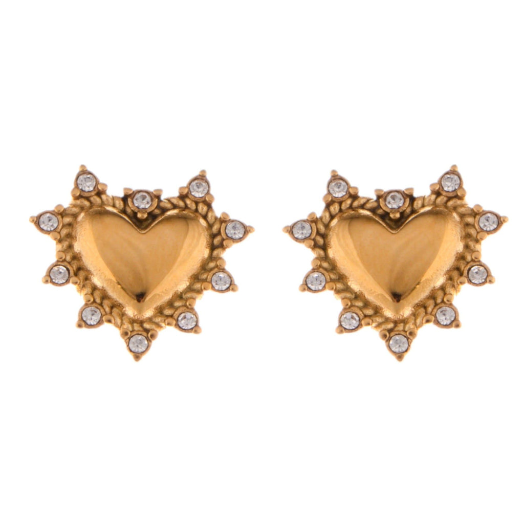 Gold Tone Heart Stud Fashion Earrings with Rhinestone Accents