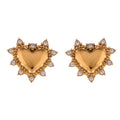 Gold Tone Heart Stud Fashion Earrings with Rhinestone Accents