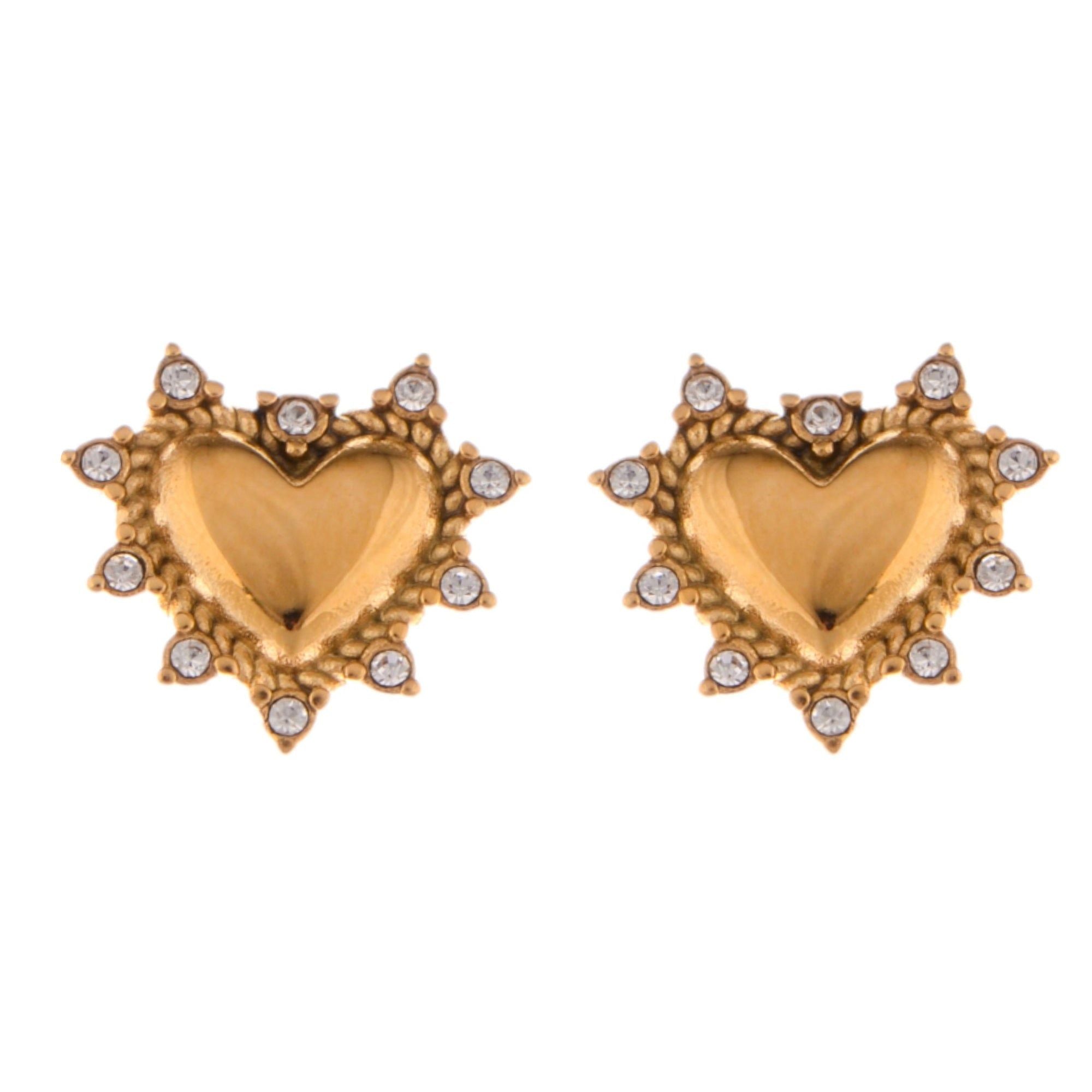Gold Tone Heart Stud Fashion Earrings with Rhinestone Accents