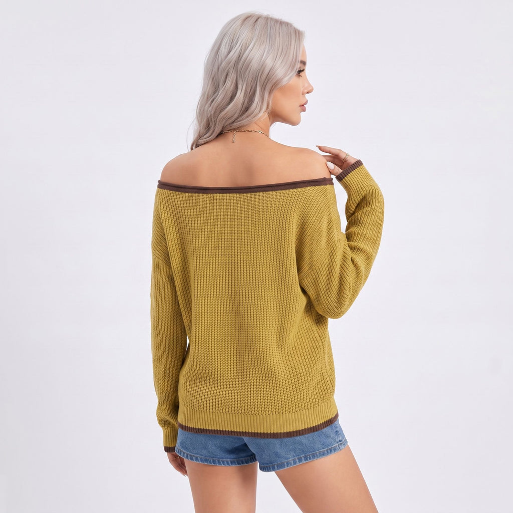 Contrast Trim Off Shoulder Long Sleeve Knit Sweater