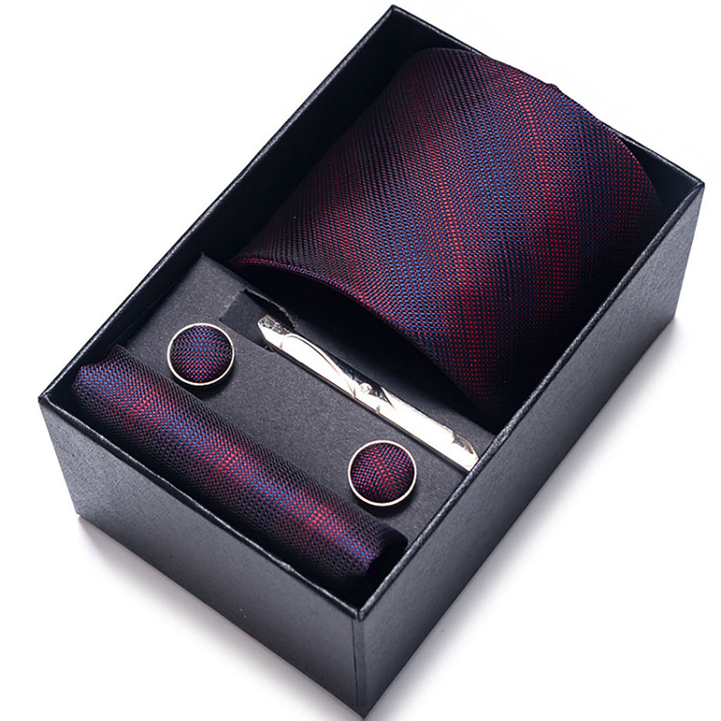 Men's Micro Dot Textured Tie Gift Set Necktie Pocket Square Cufflinks Tie Clip Formal Accessory Set