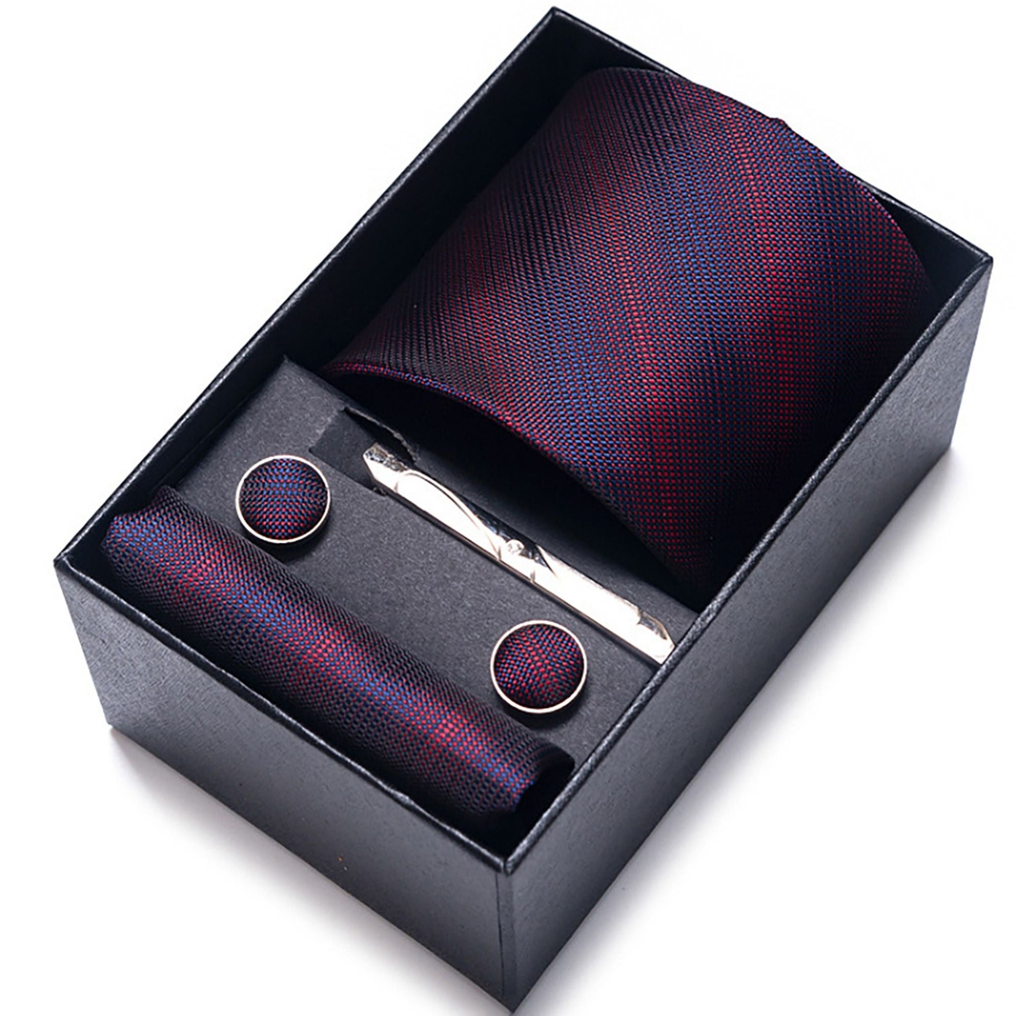 Men's Micro Dot Textured Tie Gift Set Necktie Pocket Square Cufflinks Tie Clip Formal Accessory Set