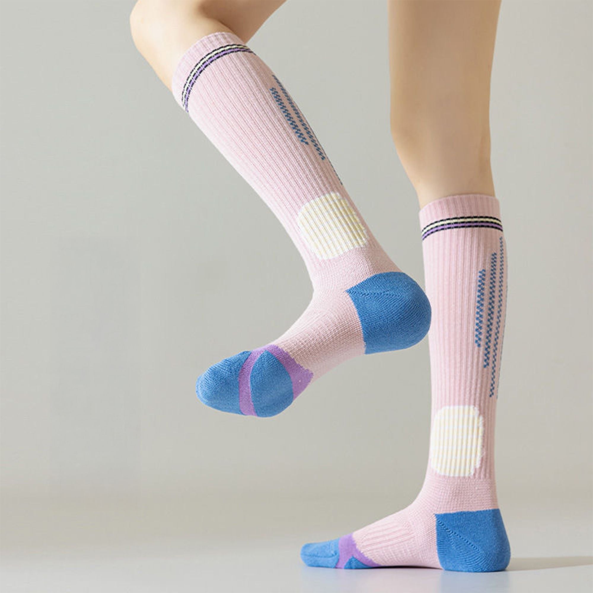Anna-Kaci Women's 3-Pair Set Colorblock Athletic Knee-High Socks with Cushioned Heel Arch Support for Daily Fitness