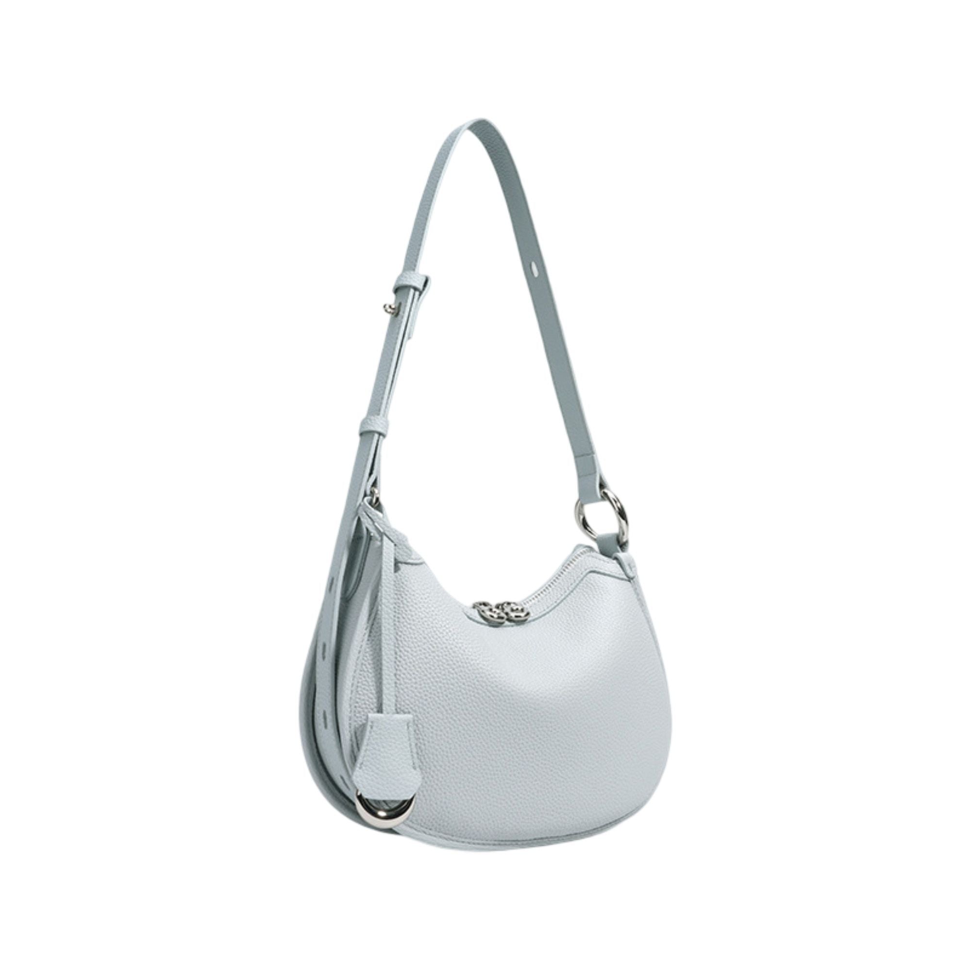 Crescent Leather Shoulder Purse with Adjustable Strap Multi Length Carry and Pebbled Finish