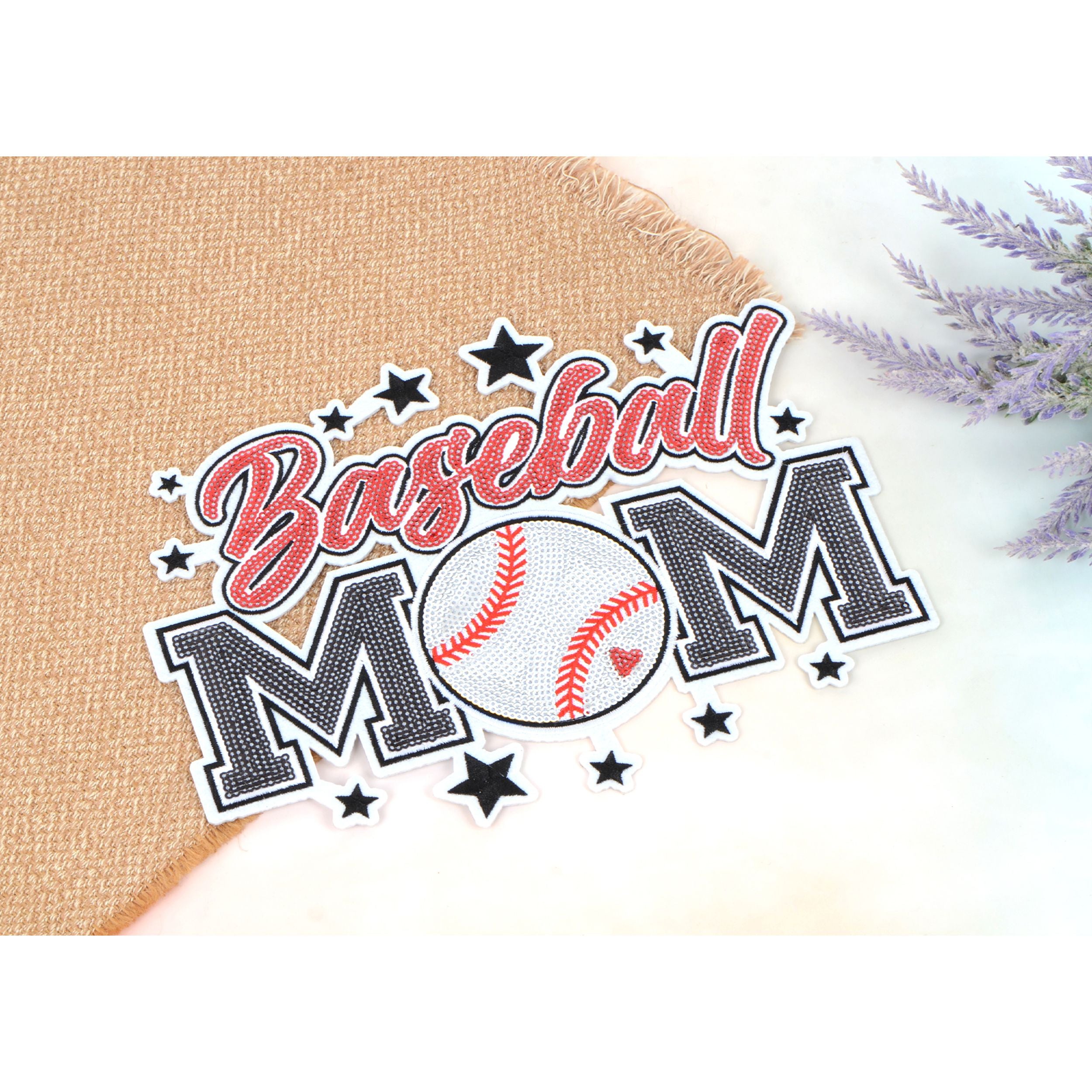 Baseball Mama Sequin Iron On Patches Game Day Applique Large Patch Accessory Clothes Jacket Uniform Backpack DIY Decor