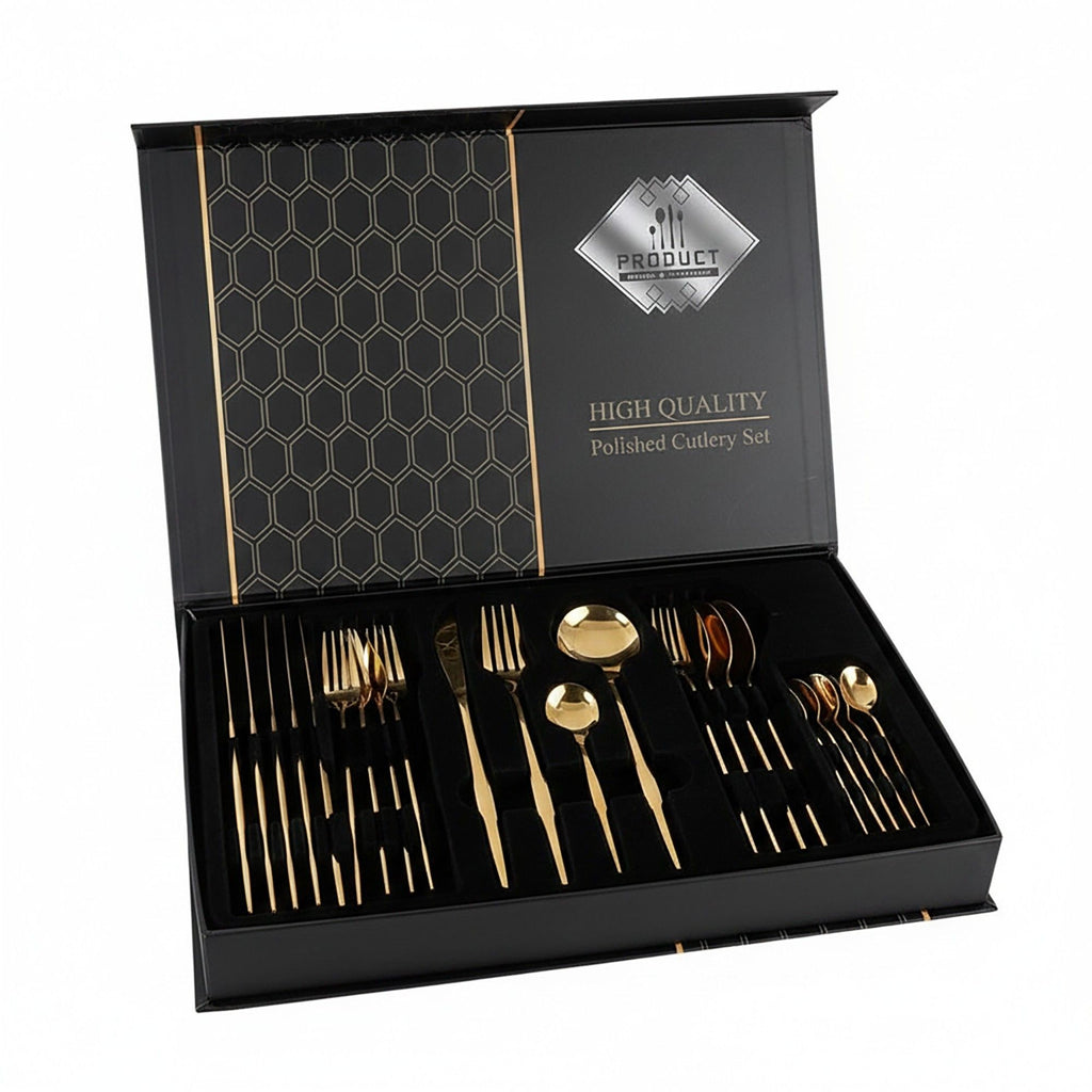 24 Piece Flatware Set Service for 6 Polished Stainless Steel Cutlery Set with Forks Knives Spoons Gift Box