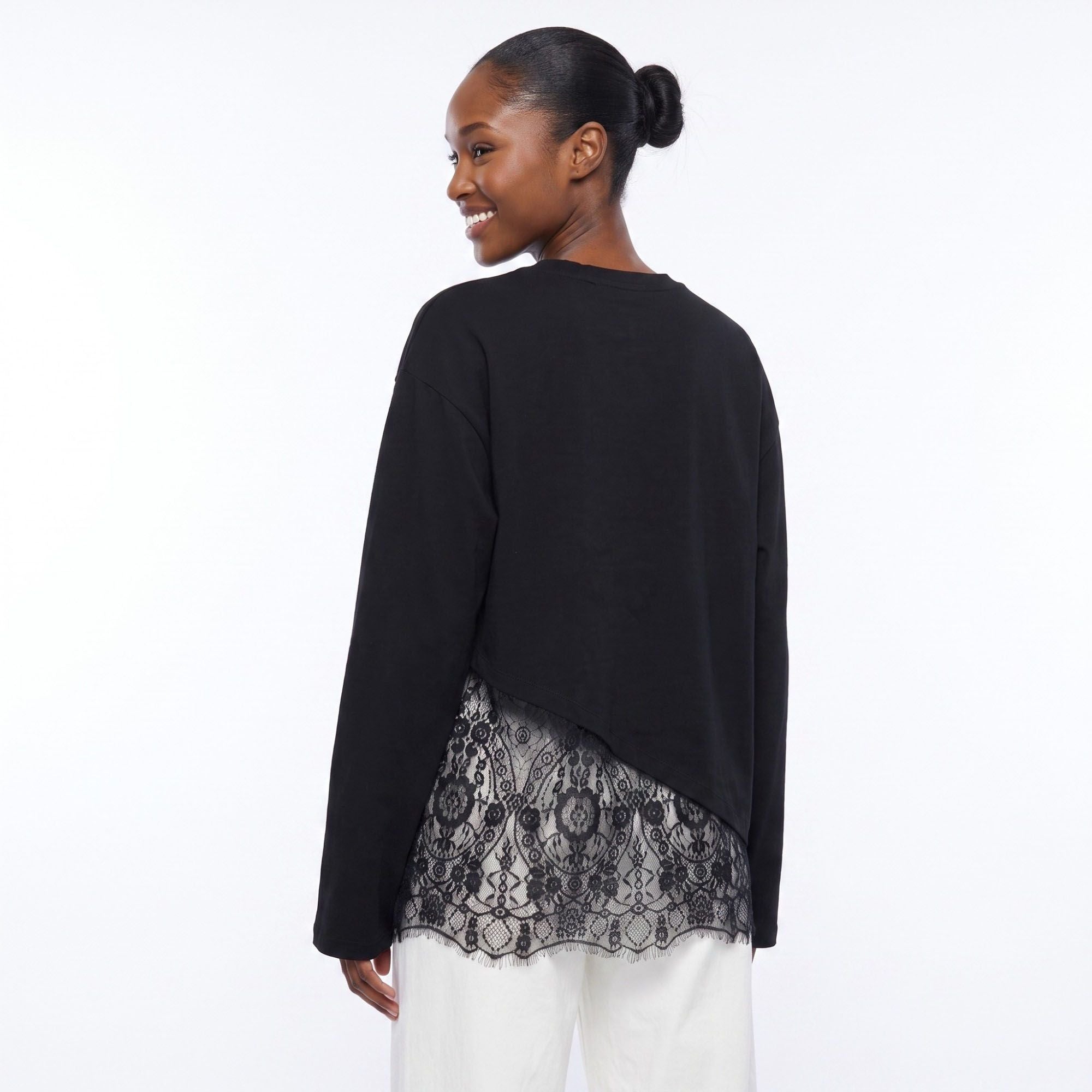 Asymmetrical Lace Hem Long Sleeve Top