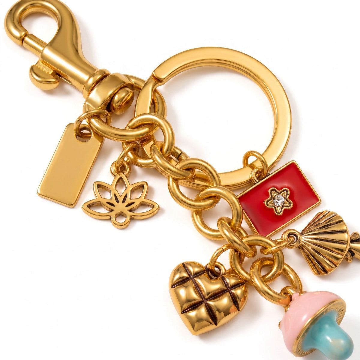 Mushroom Bag Charm Keychain with Heart and Mixed Pendants