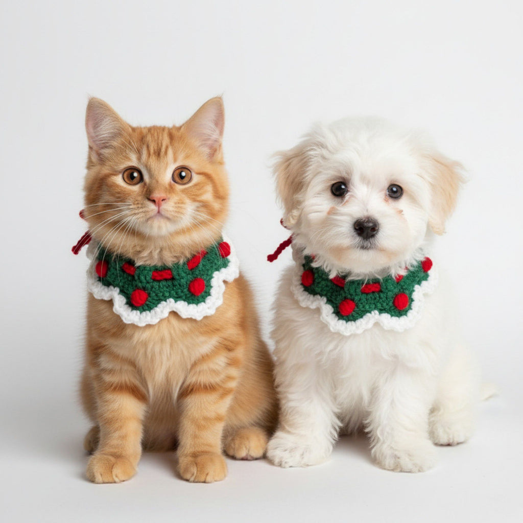 Pet Crochet Collar with Pom-Pom Decorative Neck Accessory for Dogs and Cats