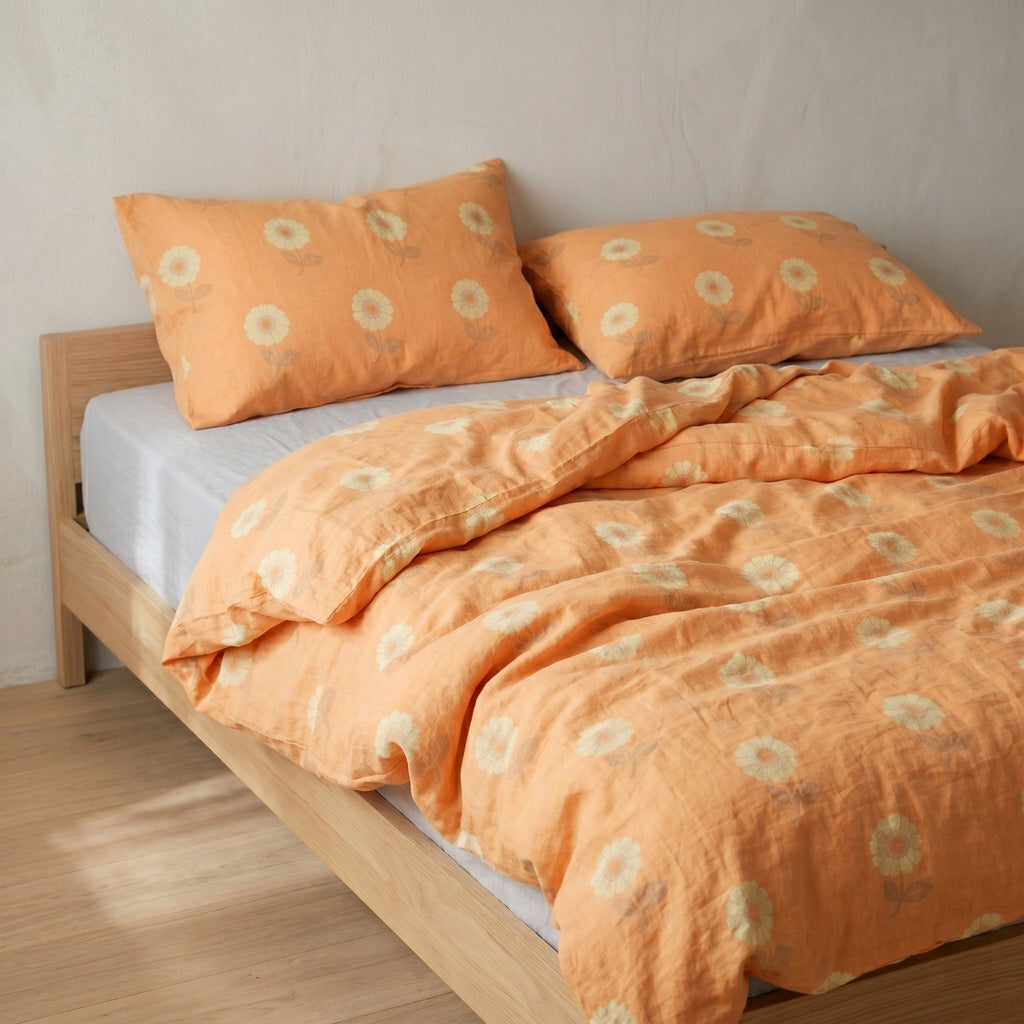 4-Piece Cotton Bedding Set with Floral Print Duvet Cover, Pillowcases, and Flat Sheet for a Bright and Cheerful Bedroom