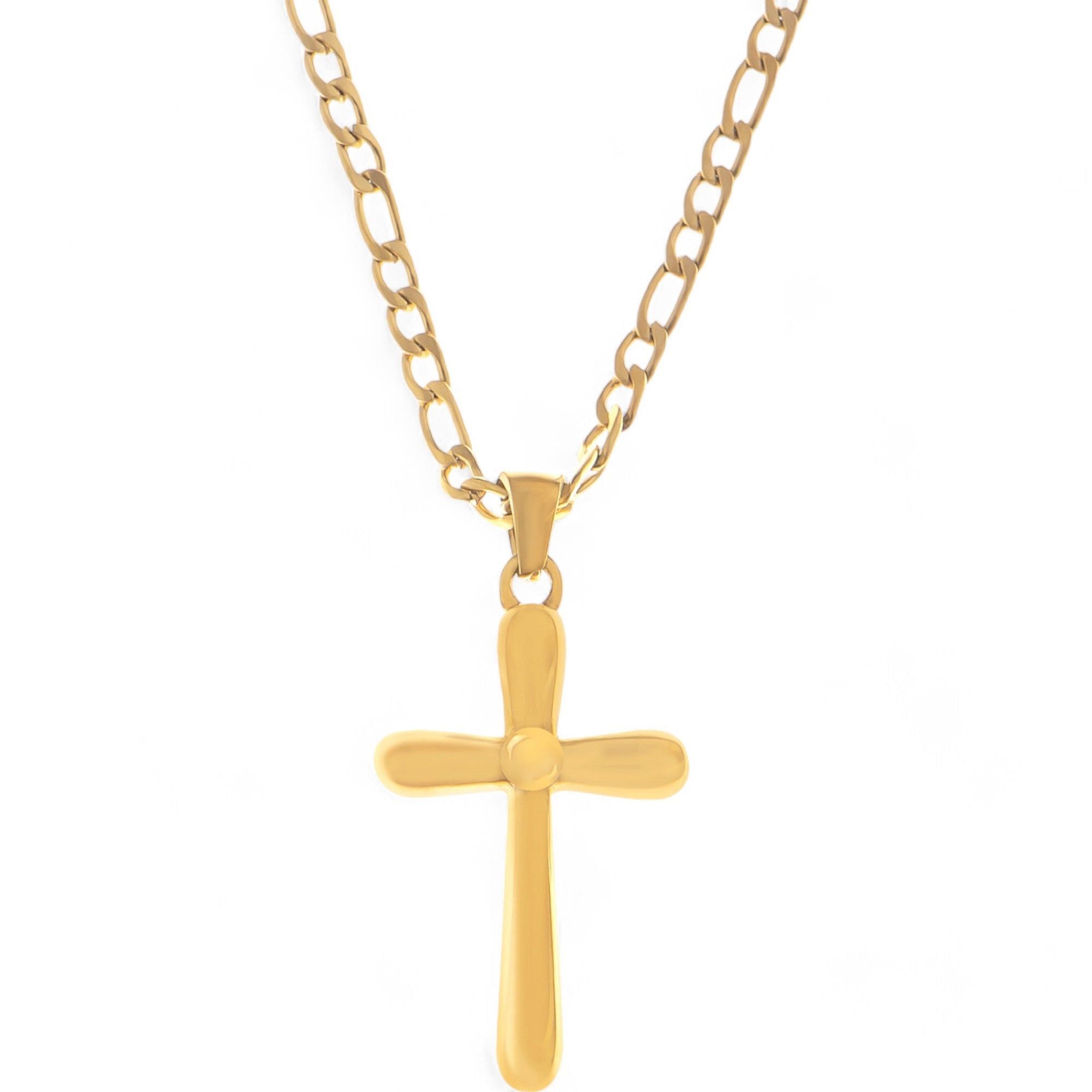 Women's Gold Tone Cross Pendant Fashion Necklace with Chunky Chain Modern Religious Style