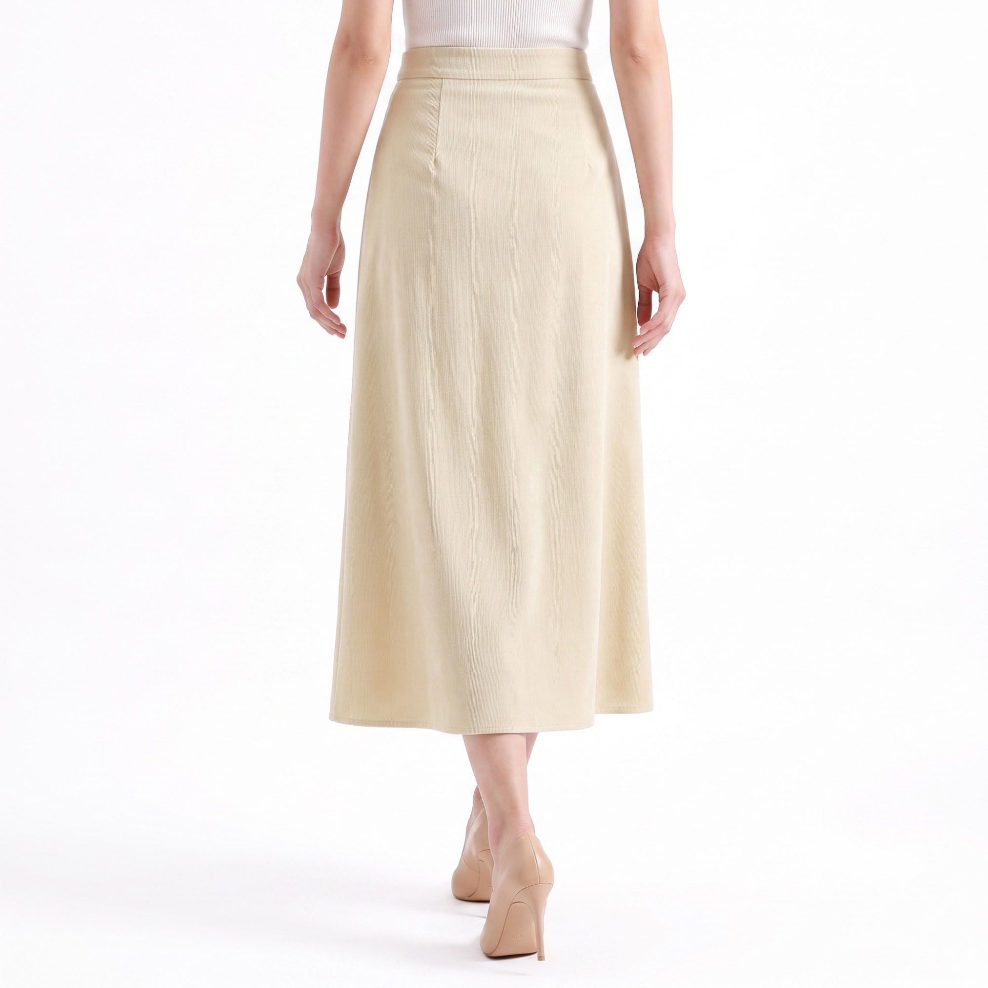 High Waist Pleated Midi Skirt A Line Flap Pocket Detail Textured Skirt