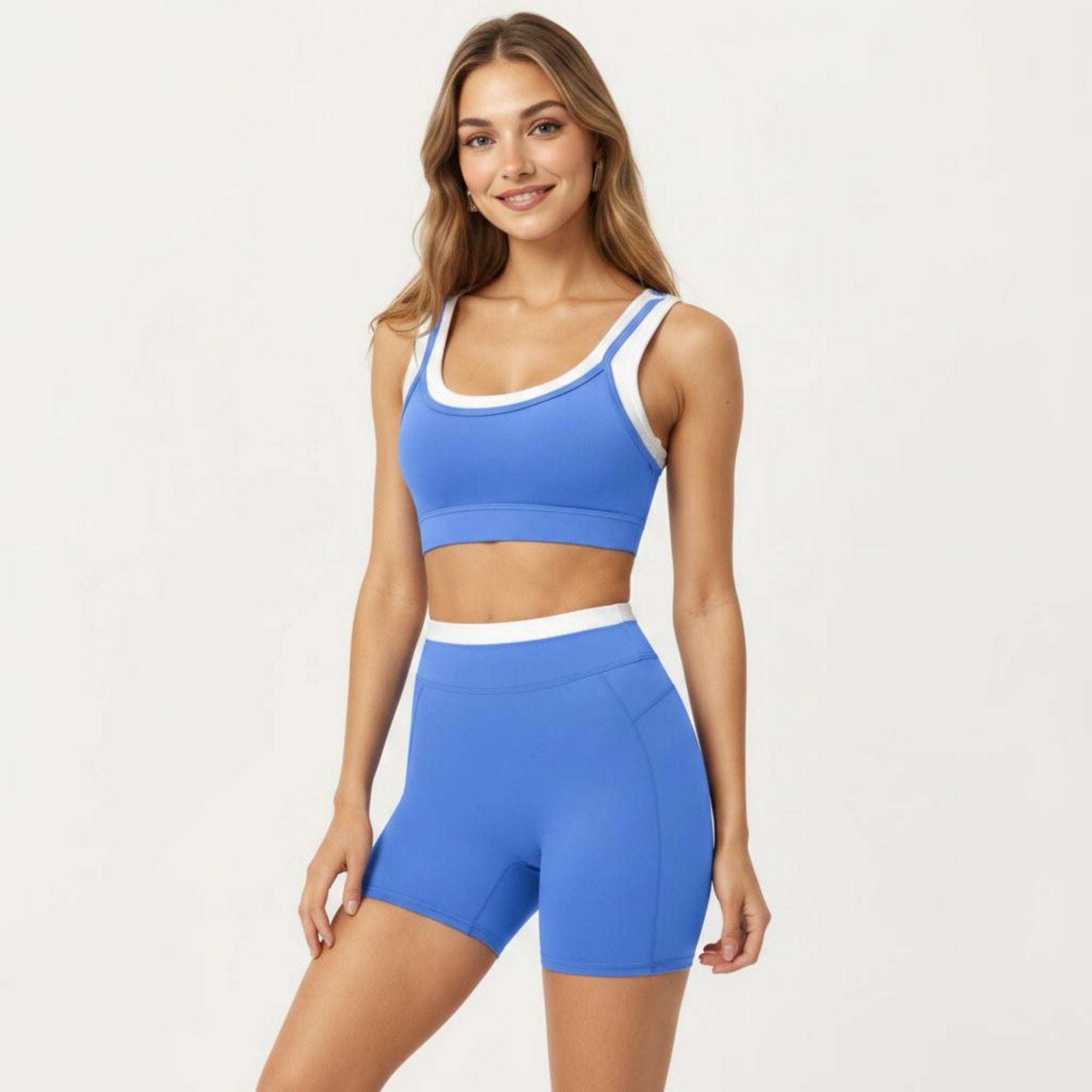 Anna-Kaci Active Women's Contrast Trim Sports Bra with Square Neck and Smooth Stretch Fit