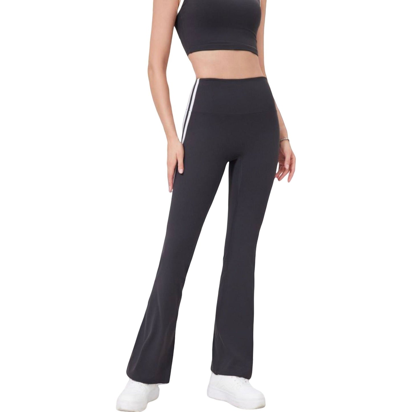 High Waist Flare Legging Pants with Side Stripes