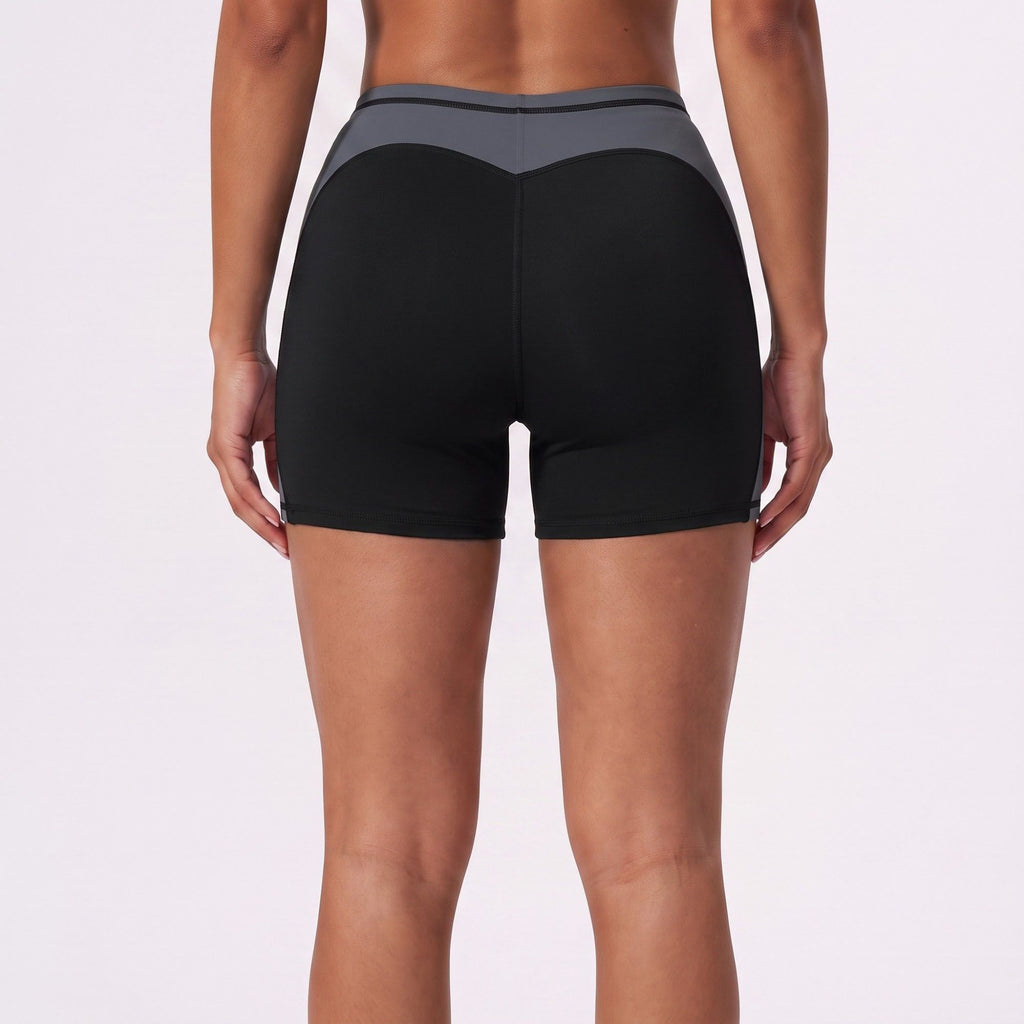 Colorblock High Waist Biker Shorts Fitted Mid Thigh Athletic Bottoms for Gym Training