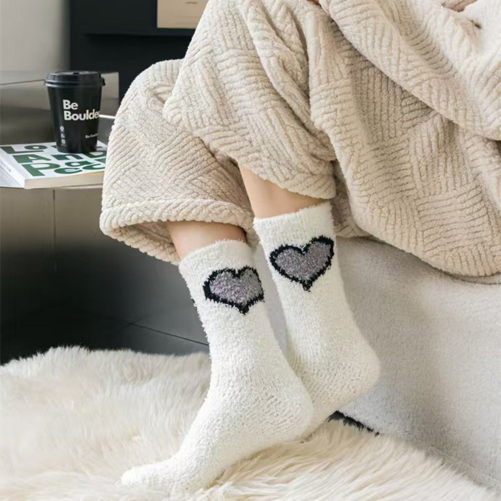 Anna-Kaci 3-Pair Fuzzy Valentine Heart Knit Crew Socks Set with Soft Plush Texture, Stretchy Cozy Fabric, and Cute Heart Accent for Gifting