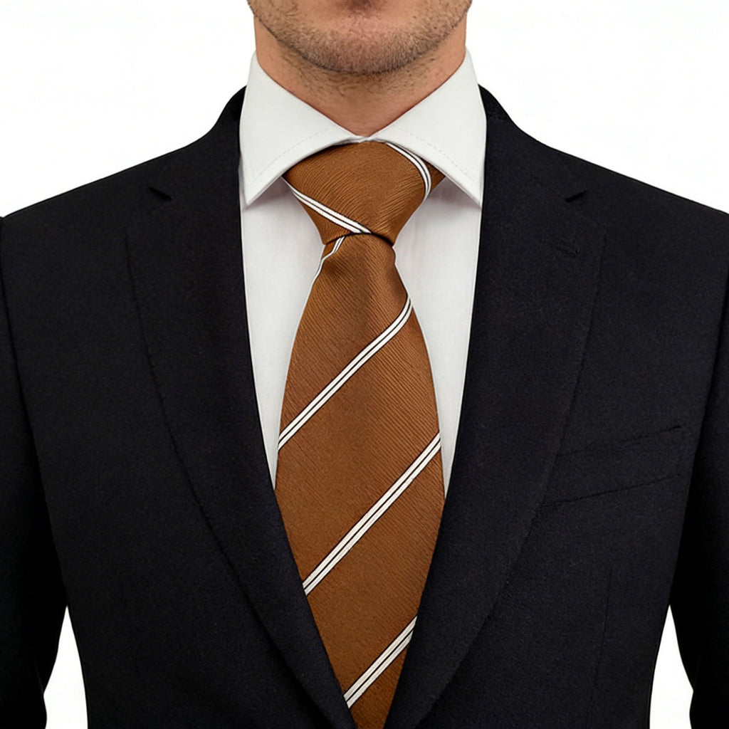 Anna-Kaci Men's Polyester Filament Tie with White Diagonal Stripes - Formal/Casual Necktie for Business, Weddings & Daily Wear