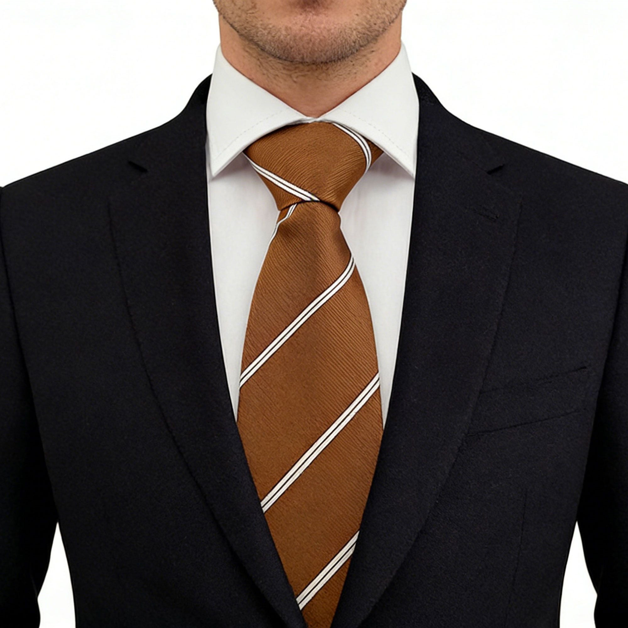 Anna-Kaci Men's Polyester Filament Tie with White Diagonal Stripes - Formal/Casual Necktie for Business, Weddings & Daily Wear