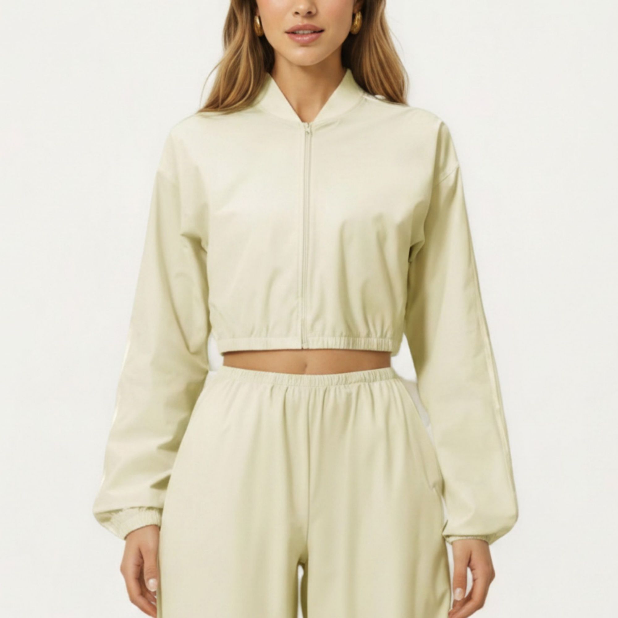 Anna-Kaci Active Women's Cropped Zip Front Jacket with Elastic Hem and Long Sleeves