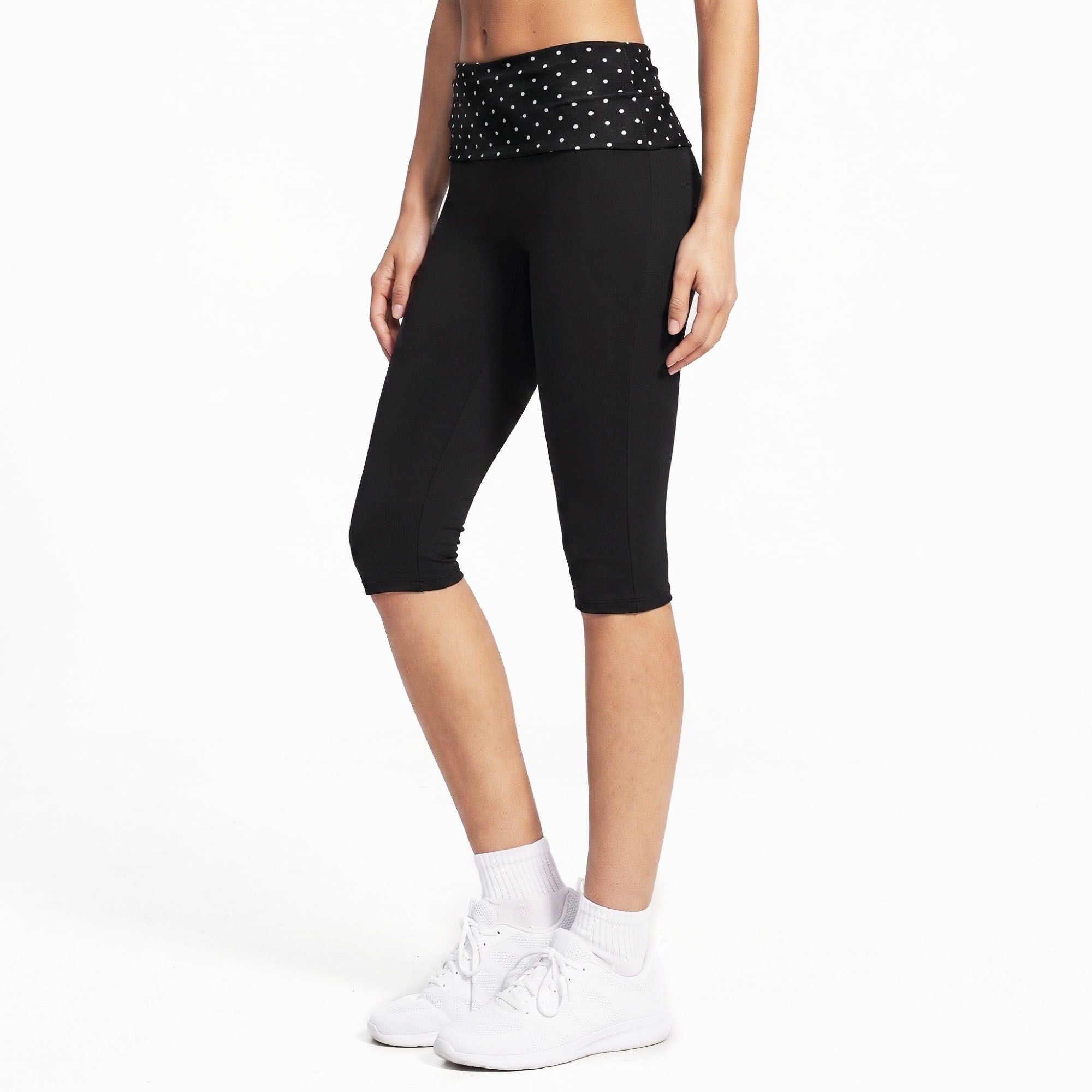 Polka Dot Foldover Waist Capri Leggings Fitted Cropped Yoga Pants for Gym Workouts Dance