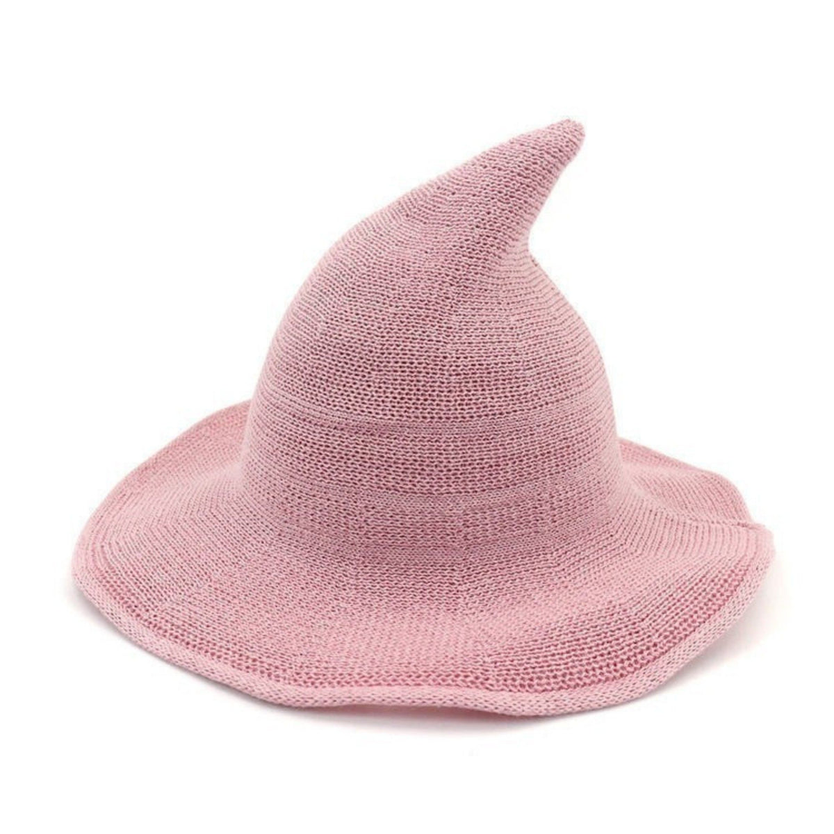 Pointed Knit Witch Hat with Wide Floppy Brim for Halloween