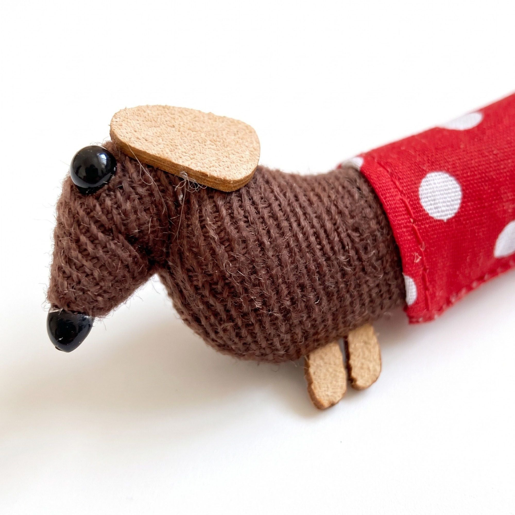 3pc Dachshund Dog Hair Clip Set Polka Dot Fabric Puppy Barrettes