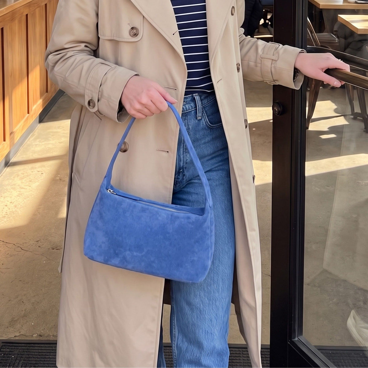 Faux Suede Shoulder Bag with Zipper Closure