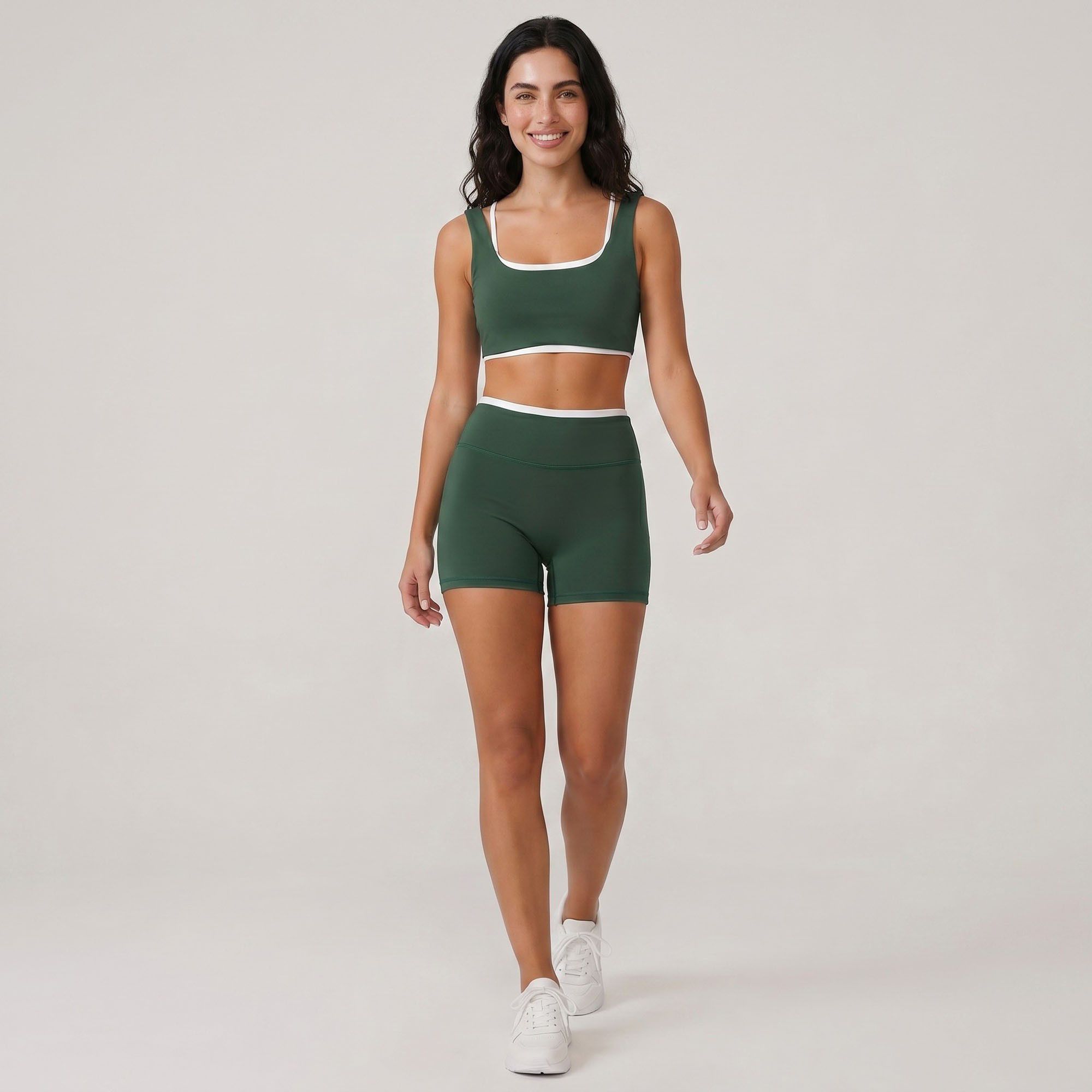 High Waist Biker Shorts with Wide Waistband Mid Thigh Length Smooth Stretch Fit and Pull On Activewear Design