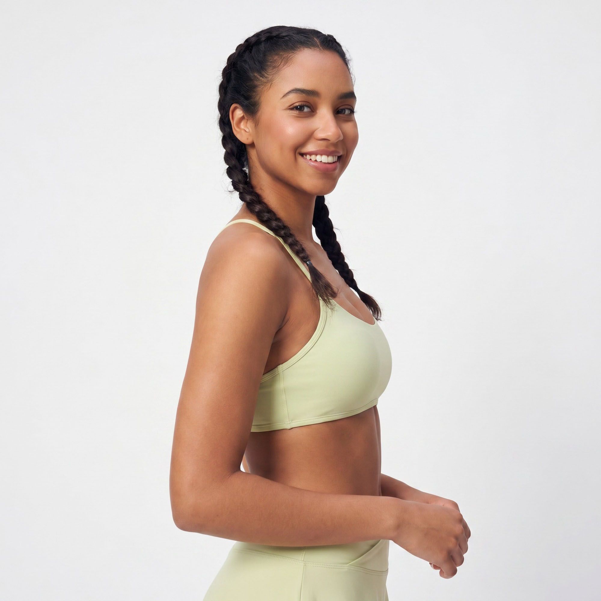 Padded Strappy Back Sports Bra Tank Top Scoop Neck Workout Yoga Crop Top