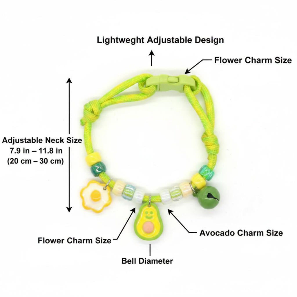 Adjustable Pet Collar with Bell Paw Charm Beaded Necklace Colorful Decorative Collar for Cats and Small Dogs