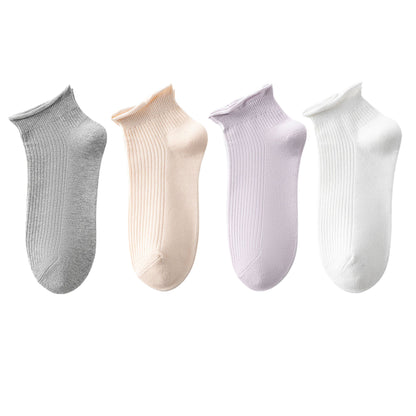 Anna-Kaci 4 Pairs Women's Ultra-Thin Ribbed Ankle Socks Soft Stretch Breathable Design in Multiple Color Combinations