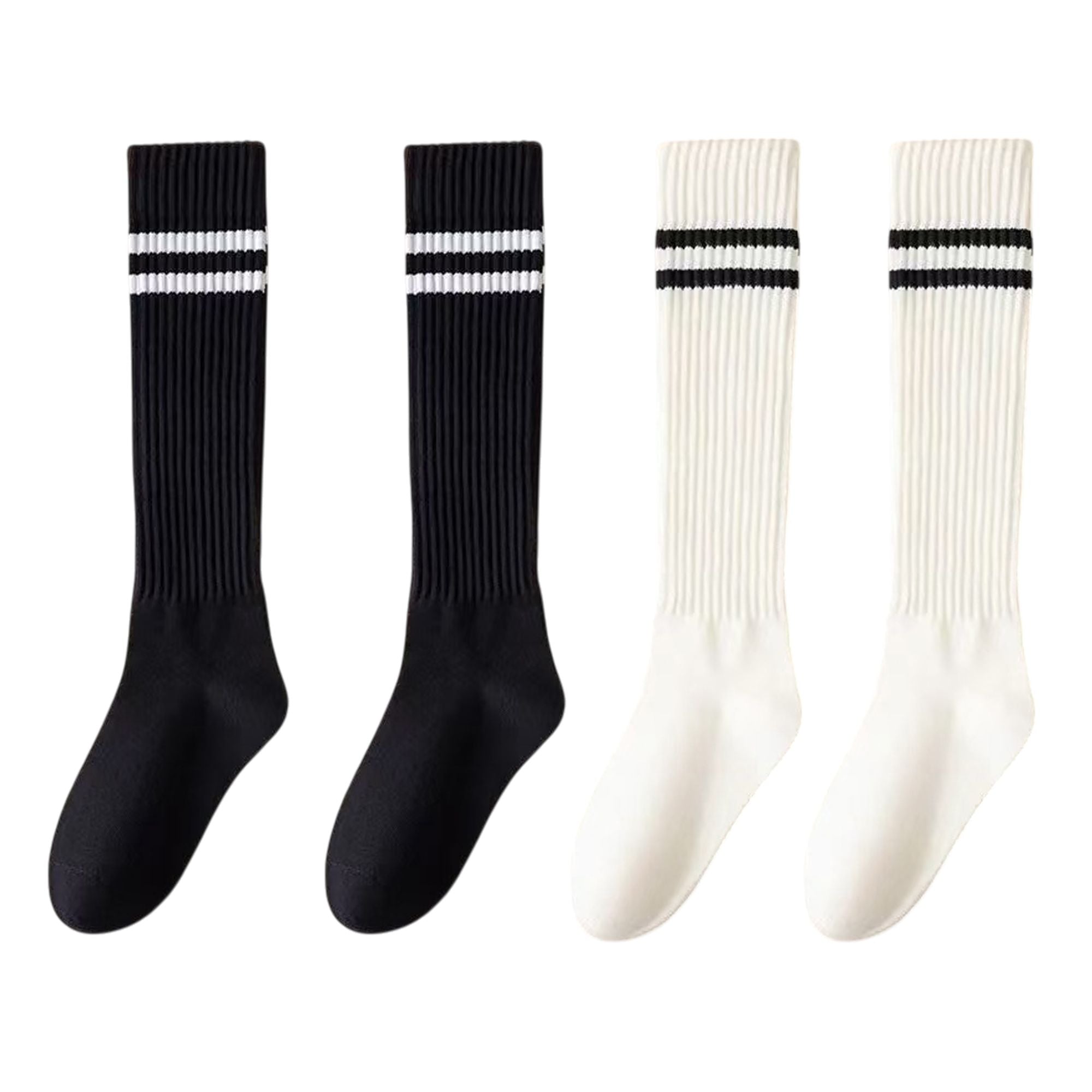 Anna-Kaci Women's 4-Pair Set Ribbed Knee-High Socks with Striped Detail Slim Fit Stretch Design for Casual Outfits