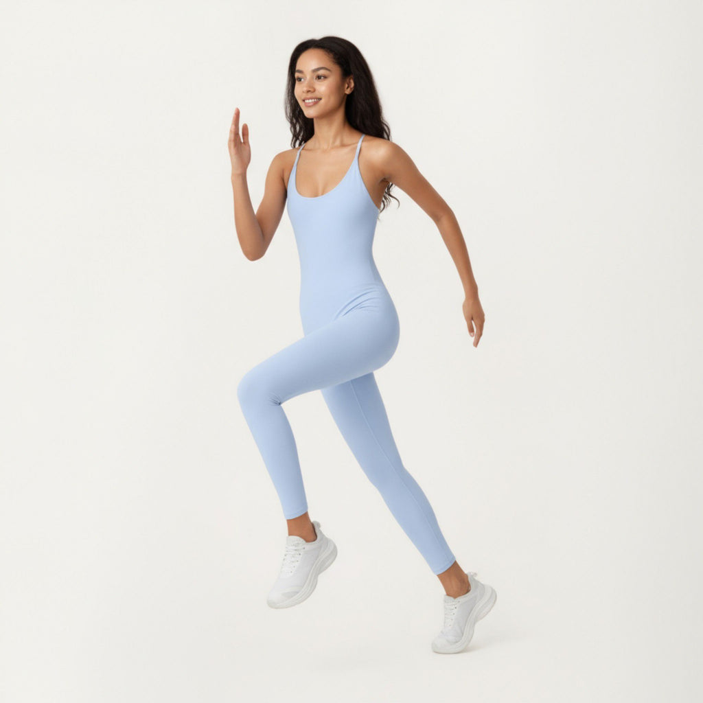 Anna-Kaci Active Women's Scoop Neck Full-Length Activewear Bodysuit with Spaghetti Straps