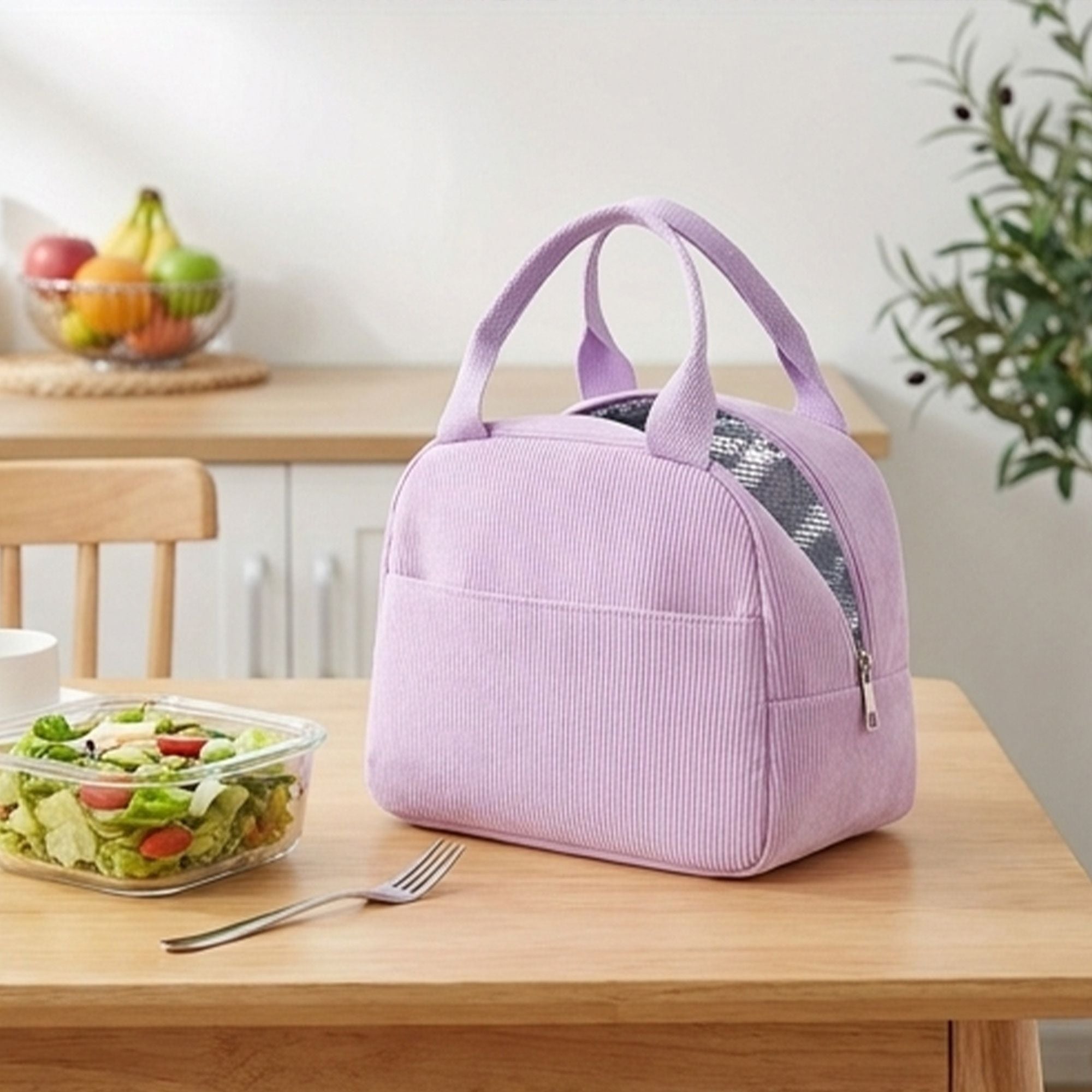 Insulated Corduroy Lunch Bag with Handle