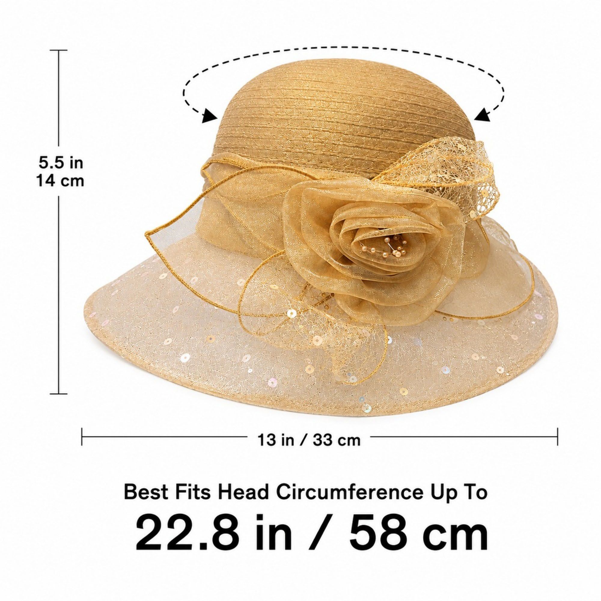 Wide Brim Floral Sun Hat with Sequin Mesh and Rose Accent
