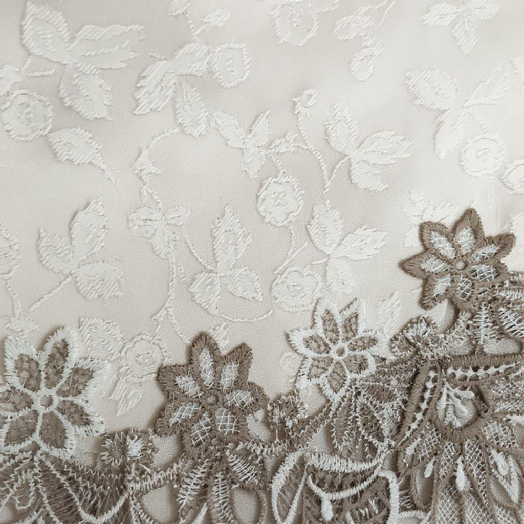 Embroidered Lace Table Runner with Floral Detailing and Scalloped Edges 33.5x33.5 in