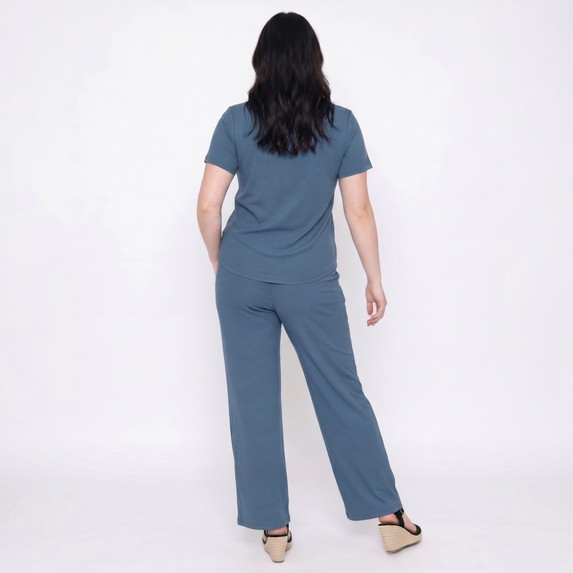 Plus Size 2-Piece Short Sleeve Button Front Pajama Top and Wide Leg Pants Sleepwear Lounge Set