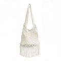 Crochet Fringe Shoulder Bag Open Knit Boho Tassel Handbag Lightweight Woven Crossbody Tote