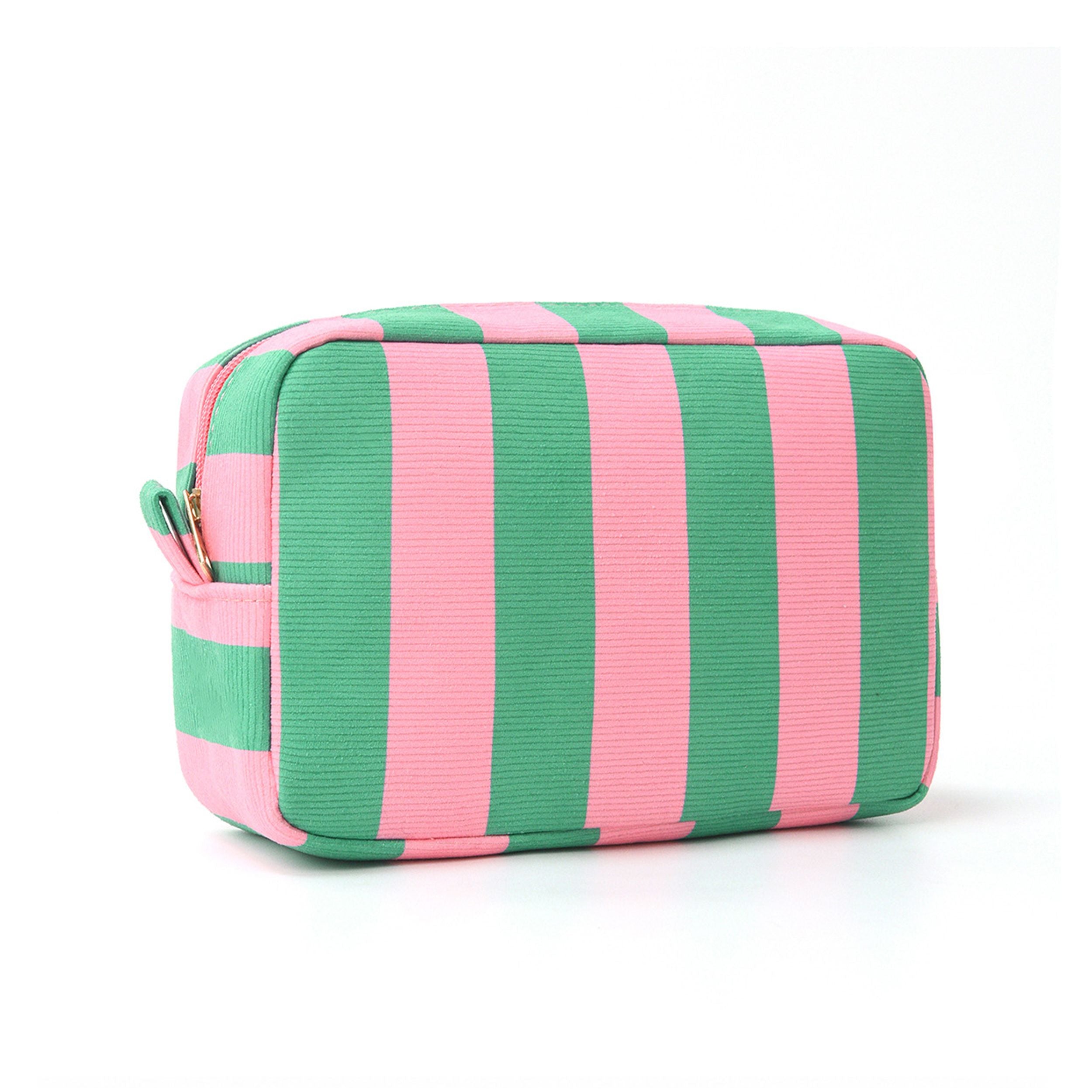 Striped Corduroy Cosmetic Pouch Makeup Bag with Zip Closure