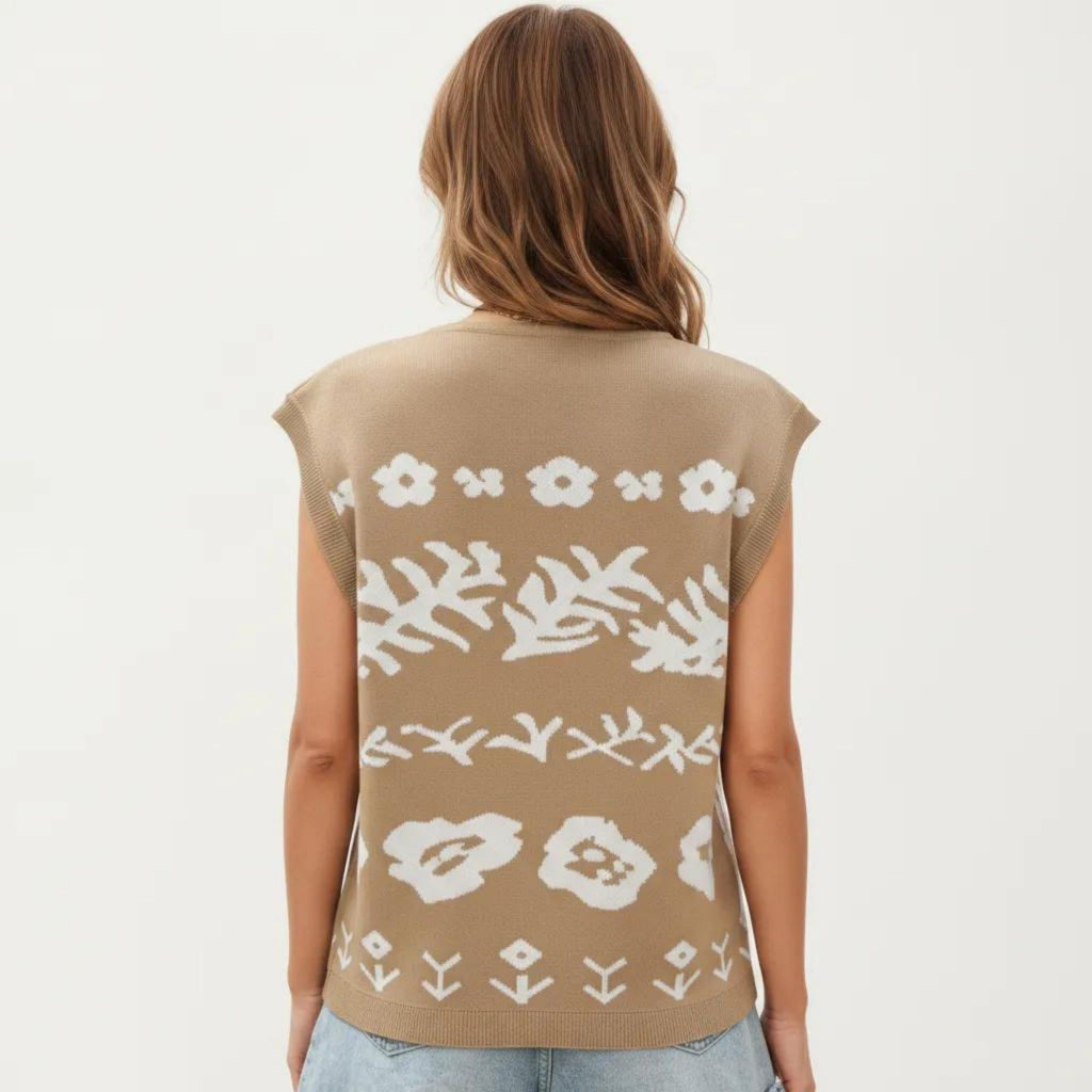 Anna-Kaci Women's Sleeveless Floral Knit Vest Top with V-Neck Front and Button Detail