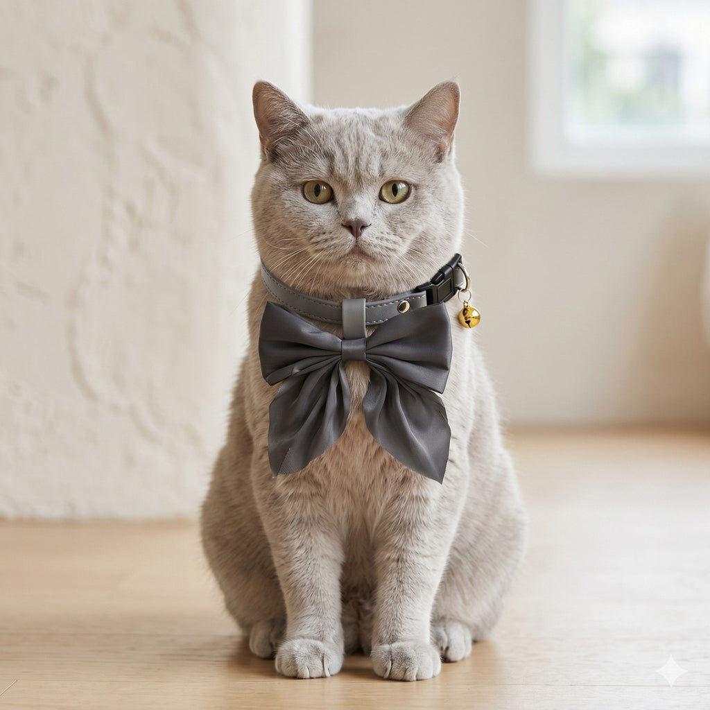 Pet Bow Collar Soft Adjustable Satin Bow Tie with Bell Detail Elegant Neck Accessory