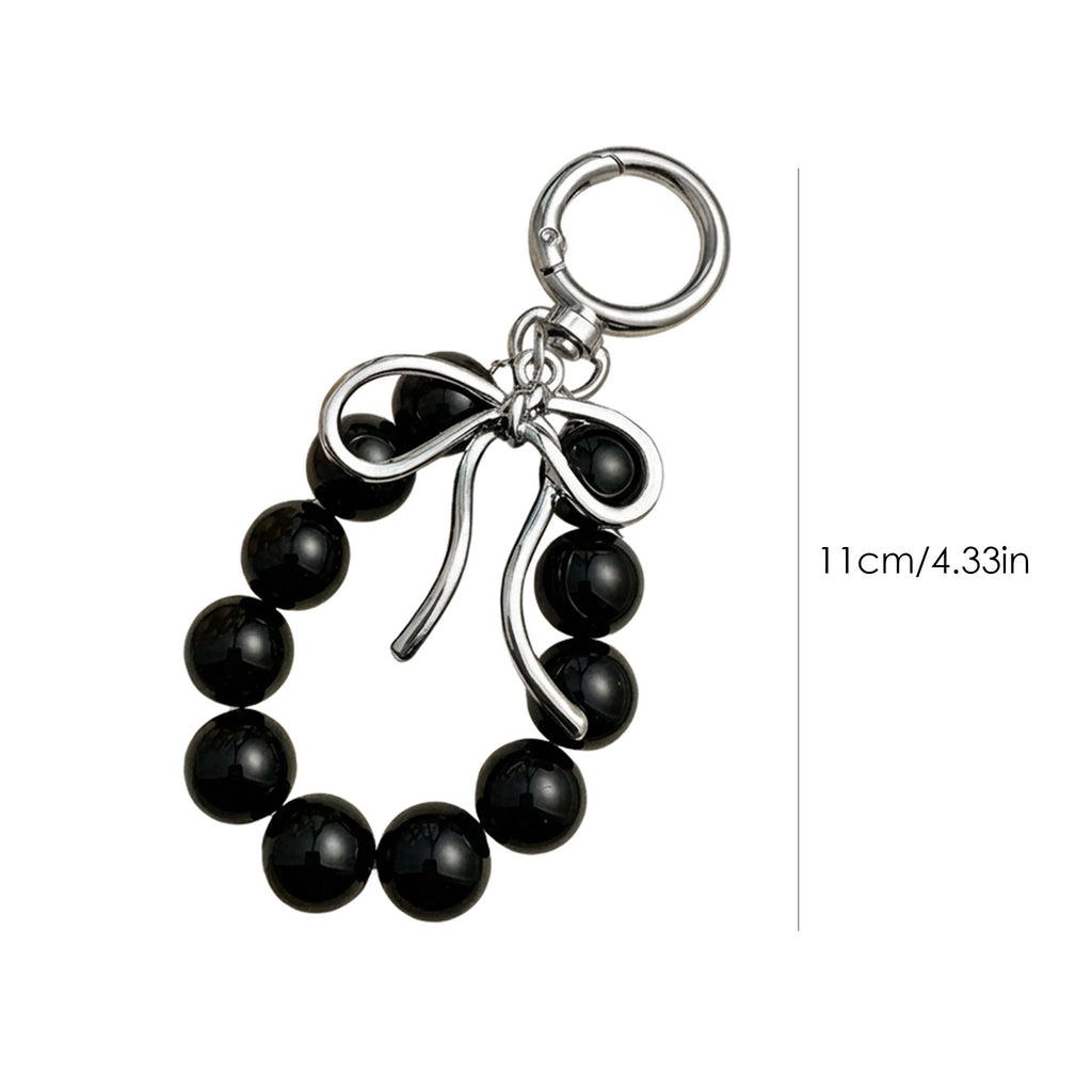 Beaded Bow Keychain with Round Bead Loop and Metal Clip Bag Charm
