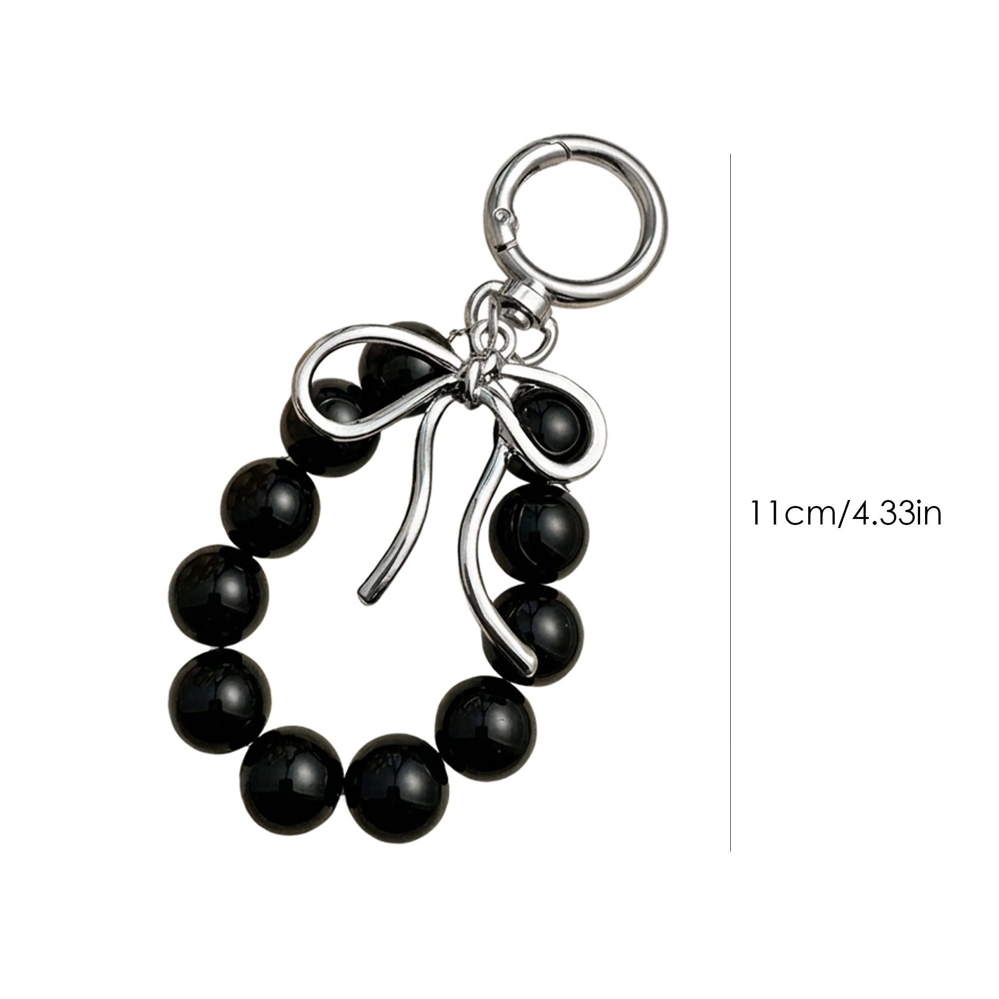 Beaded Bow Keychain with Round Bead Loop and Metal Clip Bag Charm
