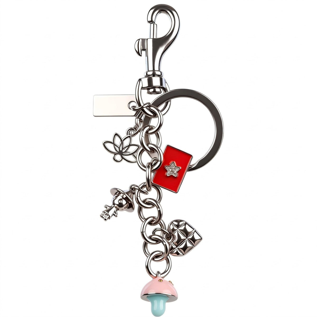 Mushroom Bag Charm Keychain with Heart and Mixed Pendants
